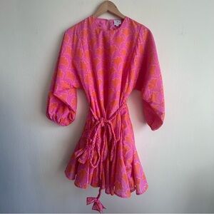 J. MARIE Luna Braided Rope Belt Mini Dress Pink Orange Scallop Print Size [XS]
